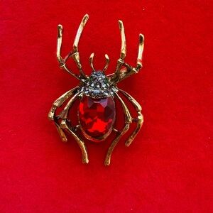American Vintage Gold Spider Brooch with Red Gem